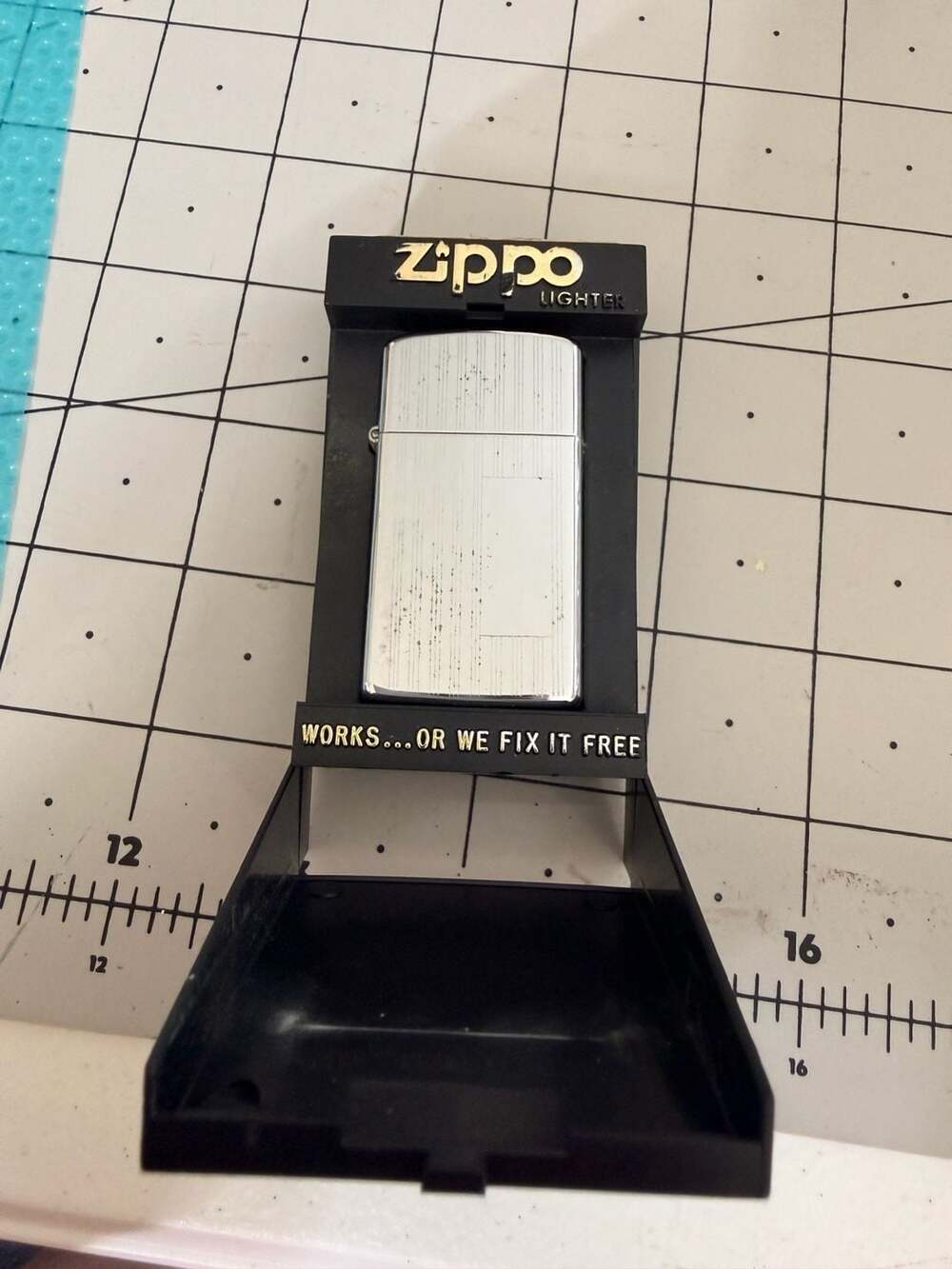 Zippo Slim Chrome Windproof Lighter with Engraving Panel and Display Case